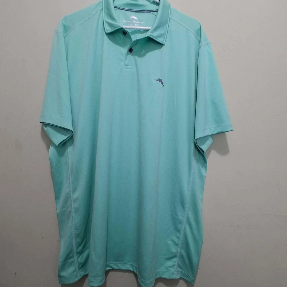 Tommy Bahama Mens XXL Seafoam Green Recycled Polyester Marlin Logo Polo Shirt‎